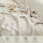 Amélie Home Chenille Waffle Throw Blanket for Couch, Reversible Pineapple Stitch Knit Soft Cozy Knit Blanket Lightweight Warm Decorative Throw for Sofa, Bed, Living Room, 50"x60", Beige&Ivory