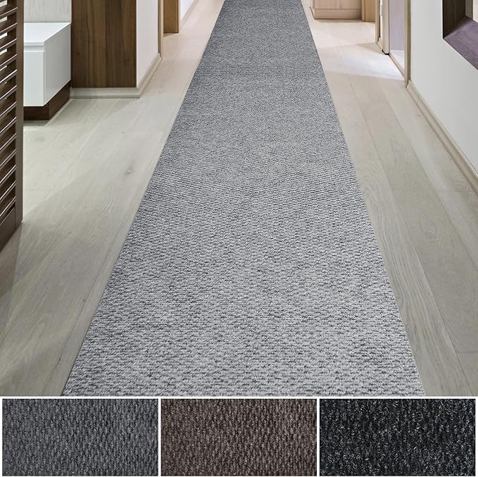 iCustomRug Hallway Runner Rug – 3x14ft Grey, Indoor/Outdoor, Non-Slip Rubber Backing, Low-Profile All-Weather Carpet, Non-Shedding & Easy Care, Entryway Mat Ideal for High Traffic Areas