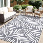 OLANLY Waterproof Outdoor Rug 5x8 ft, Reversible Outdoor Plastic Straw Rug with Leaf Pattern, RV Mat, Indoor Outdoor Carpet for Patio, Camping, Balcony, Deck, Backyard, Grey & White