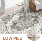 GENIMO 10x14 Area Rugs for Living Room, Machine Washable Non Slip Vintage Rugs, Low Pile Lightweight Chenille Print Rug for Bedroom, Dining Room, Home Office, Heathered Grey