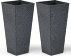 28" Large Tall Planters for Outdoor Plants, Set of 2 V-Shaped Planter Box with Black Terrazzo Look, Durable and Weather Resistant, Ideal or Garden, Patio, Porch or Home use.