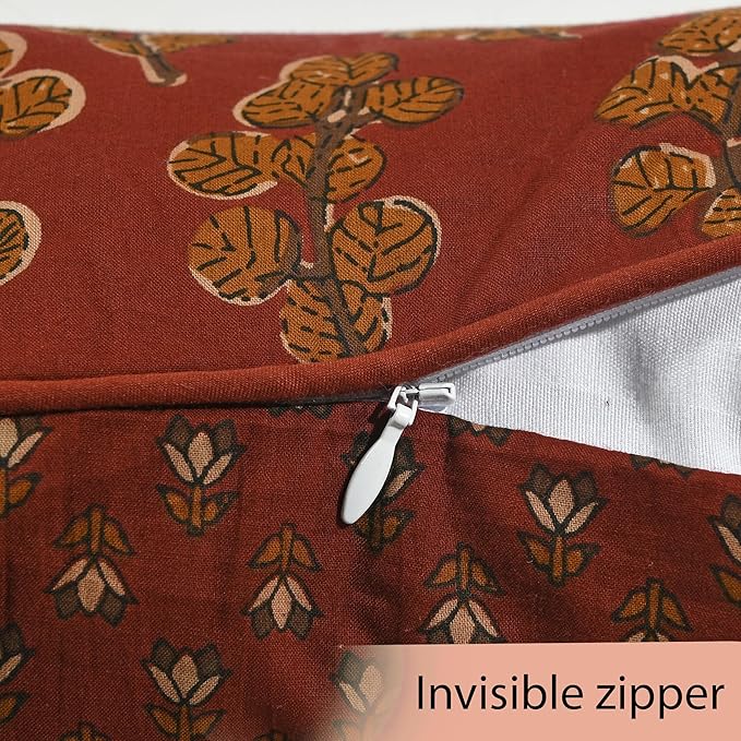 Ridhi Hand Block Print 20x20 Red Decorative Outdoor Couch Throw Canvas Pillow Cover Set of 2 Washable Modern Vintage Boho Chic Spring Home Decor GIFS Cover