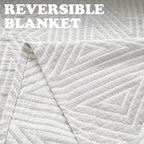 jinchan Boho 100% Cotton Blanket Muslin 50x60 Inches Lightweight 3-Layer Geometric Triangle Striped Pattern Reversible Quilt Throw Soft Breathable Comfy All Seasons for Couch Bed Decor, Light Grey