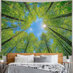 AMM Nature Forest Tree Celling Tapestry Lush Green Treetops Sunlit Tapestry for Bedroom Aesthetic Sky Sunlight Canopy Leaves Landscape Tapestries Wall Hanging for Living Room Dorm Office 48 x 36 Inch