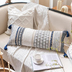 BlissBlush Navy Dark Blue Boho Decorative Lumbar Pillow Cover 14x36, Long Body Pillow for Bed, Accent Lumbar Throw Pillow for Couch, Modern Farmhouse Textured Pillowcase