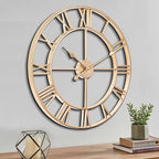 CLXEAST Champagne Gold Metal Wall Clock, Large Roman Numeral 24 Inch Wall Clocks for Living Room Decor,House Warming Gifts New Home