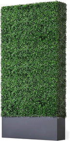 AGPL Upgraded Artificial Boxwood Hedge Wall with Dark Gray Stainless Steel Planter (96" Height 48" Width 12" Deep) Outdoor and Indoor Backdrop Divider Privacy Screen and Decorative Wall