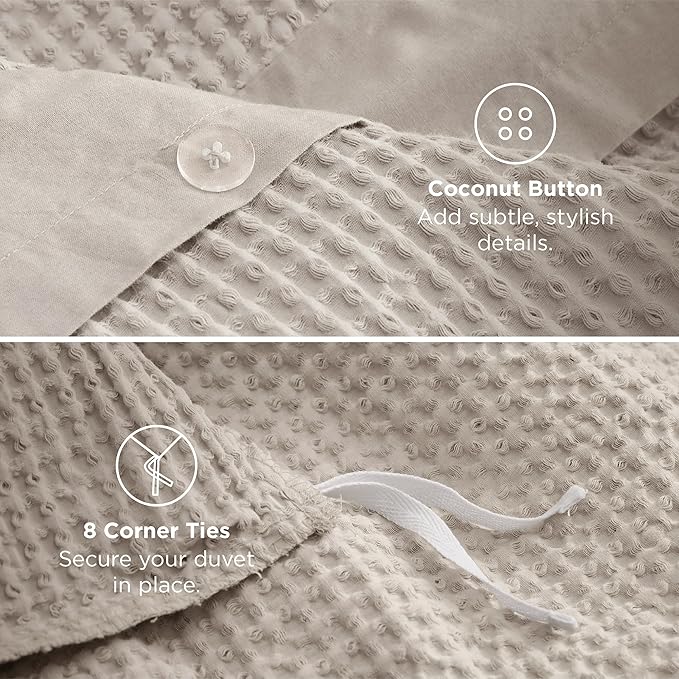Bedsure Cotton Duvet Cover Queen - 100% Cotton Waffle Weave Linen Color Duvet Cover Queen Size, GentleSoft™ and Breathable Bedding Set for All Season, 3 Pieces, 90"x90"