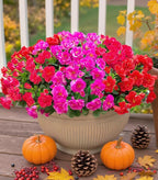 Ivydale Artificial Faux Outdoor Flowers Plants for Fall Decor, Fake Silk Colorful Camellia UV Resistant Look Real for Planter Outside Porch Patio Balcony Garden Yard Home Decoration, 3 Large Bundles