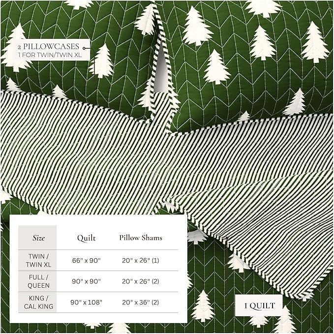 Great Bay Home Twin/Twin XL Reversible Rustic Lodge Olive Bedspread Quilt with Sham - All Season Cabin Coverlet Bedding Set (Includes 1 Quilt, 1 Pillow Sham)