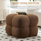Zesthouse Square Pouf Ottoman Footstool, Modern Ottoman Coffee Table for Living Room, Poofy Boucle Stool Foot Rest, Upholstered Tufted Stool for Couch, Cube Makeup Vanity Chair Backless, Brown Reddish