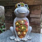 Large Frog Solar Garden Outdoor Statues with Succulent and 8 LED Lights,Outside Solar Frog Art Decor for Lawn,Yard, Balcony Ornament