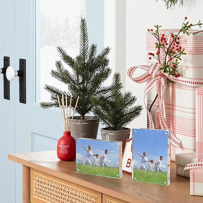 Acrylic Frame 4x6 Inch 5pack, Clear Acrylic Picture Frame with Thickness 10+10mm, Transparent Magnetic Picture Frame with Double Sided Free Standing, Framless Tabletop Photo Frame for Family