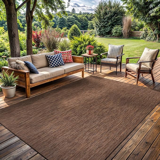 Washable Indoor Outdoor Rug Weather Resistant Carpet Modern Solid for Porch Deck Balcony Backyard Patio Rug 8x10 Gold Brown