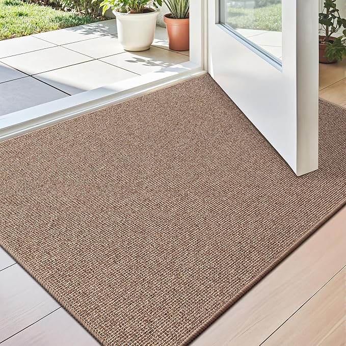 LUMI Indoor Door Mat 17"x30", Ultra Thin Low Profile Non-Slip Doormat for Home Entrance, Absorbent & Stain-Resistant Welcome Mats, Washable Entryway Mat for Front Door, Patio, Porch, Camel