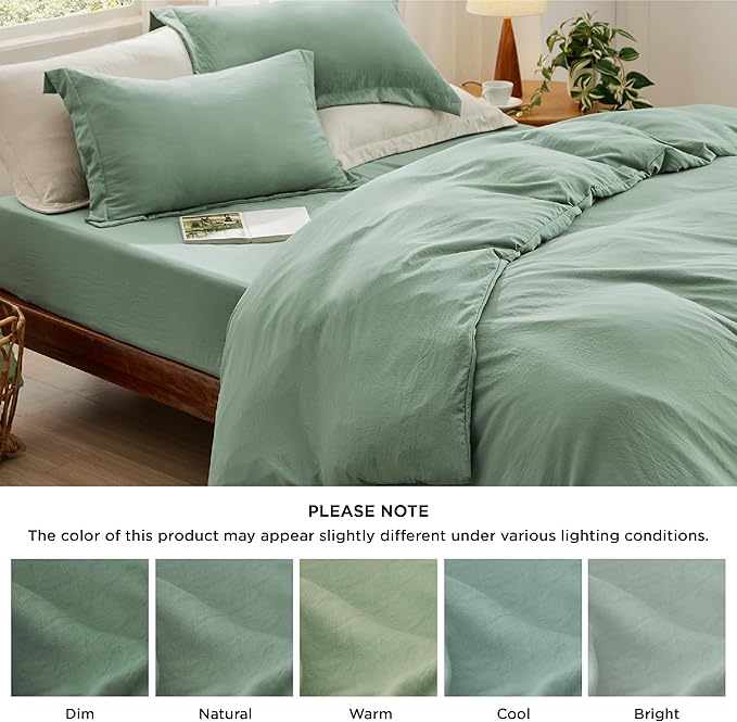 Bedsure Duvet Cover King Size with Fitted Sheet - 4 Pieces Prewashed Cotton-Like Extra Soft Bedding Set, Includes 1 Duvet Cover 104x90 Inches, 2 Pillow Shams, 1 Fitted Sheet, Sage Green
