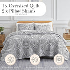 Southshore Fine Living, Inc. Boho King Quilt Set, Lightweight Bedspread, Summer Coverlet, 3-Piece Paisley Bedding Set with Two Matching Quilted Pillow Shams, California/King Quilts, Black