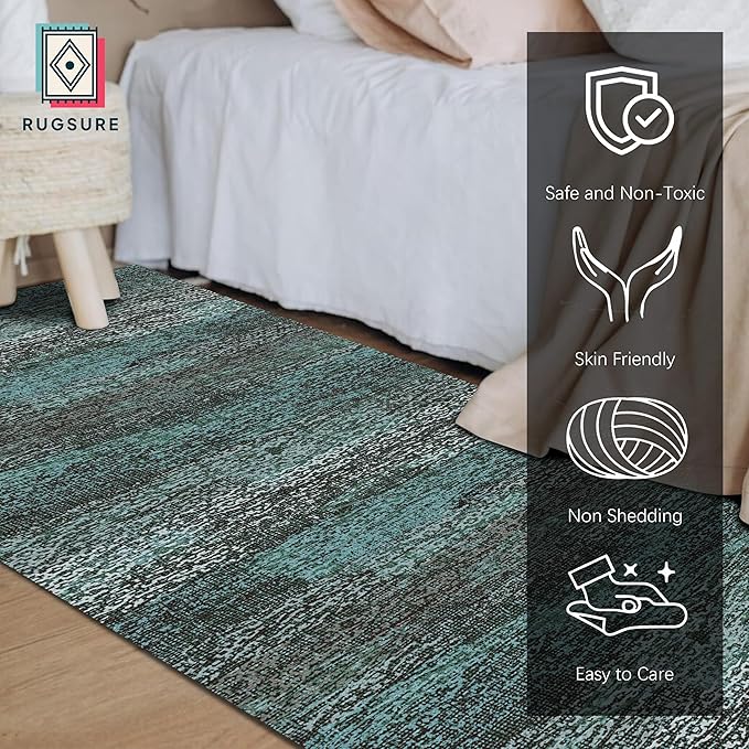 RUGSURE Washable Area Rug - 1/6 Thick - Stain & Water Resistant Non-Slip - Resistant Rug for Living Room, Bedroom, Nursery, Pet & Child Friendly, Vintage Charm Area Rugs (Green, 2'6'' x 8')