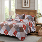 Travan Floral Printed Quilt Sets 3-Piece Super Soft Lightweight Queen Size Bedspread with Shams Reversible Quilted Bedding Set, Red, Queen