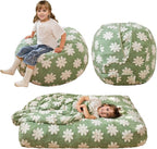 MAXYOYO Bean Bag Chair Bed for Kids, Convertible Bean Bag from Lazy Chair to Floor Bed, Fresh Floral Design Cover, Stuffed Floor Sofa Couch for Boys and Girls, High-Density Foam Filling, Green