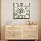 The Gears Clock 24'' Inch Square Real Moving Gear Wall Clock Vintage Industrial Oversized Rustic Farmhouse (White Farmhouse)