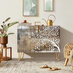 SIGNWIN Sideboard Buffet Cabinet, Kitchen Storage Cabinet with 2 Doors, Mid-Century Tree Silhouetten, Cupboard Console Table for Dining Room - 35" L x 18" W x 29" H