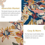 Boho Throw Blanket for Couch Sofa Bed, 100% Cotton Woven Quilt with Tassel 60”x80”, Super Soft Muslin Blanket with Floral Printed, Decorative Reversible Bed Blanket/Cover for All Seasons