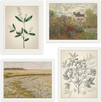 SIGNWIN Framed Poster Bathroom Decor 8"x10"x 4 White, Wall Art Room Decor Multicolor for Living Room, Bedroom, Office Autumn Spring Rustic Flower Landscape Classic Vintage Retro Illustrations