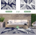 GENIMO Outdoor Rug 5' x 8' Waterproof for Patios Clearance, Reversible Outdoor Plastic Straw Camping Rug Carpet, Large Area Rugs Mats for RV, Picnic, Backyard, Deck, Balcony, Porch, Beach, Blue&White