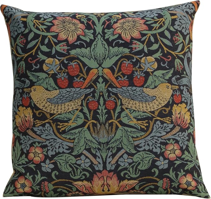 Charlotte Home Furnishings Throw Pillow Covers, Decorative Boho Pillow Covers for Couch, Living Room, Blue Strawberry Square Cushion Cases 18x18 in, European Cotton Jacquard Woven, Cozy Bedroom Decor