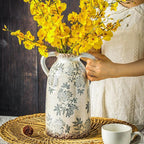 Enra Tall Vintage Blue and White Ceramic Vase with Handle, 11.2 Inch Chinoiserie Decorative Floral Vase, Large Rustic Ceramic Vase for Living Room, Office, Bookshelf, Home Decor