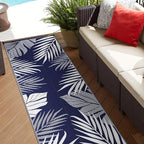 GENIMO Outdoor Rug 2.5' x 8' Waterproof for Patios Clearance, Reversible Outdoor Plastic Straw Camping Rug Carpet, Large Area Rugs Mats for RV, Camper, Deck, Balcony, Porch, Beach, Navy Blue&White