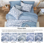 Full Comforter Set -7 Pieces Blue Floral Comforter Set for All Seasons, Bed in a Bag Full with Botanical Flowers Comforter, Sheets, Pillowcases & Shams