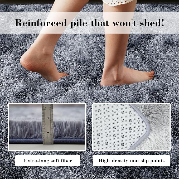 Fluffy Rug Shaggy Area Rug, Mottling Dark Grey 5x8 Area Rugs for Bedroom, Small Bedside Rug, Soft Fluffy Shaggy Entryway Throw Rugs for Living Room Bedroom Kids Room Home Decor