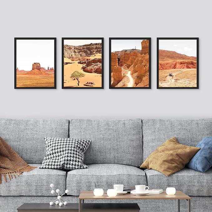 SIGNWIN Framed Arizona Texas Mountain Valley Wall Art, Set of 4 Landscape Wall Decor Prints, Nature Wilderness Wall Décor for Living Room, Bedroom - 11"x14"x 4 Black
