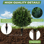 Sunnyglade Set of 2 Artificial Cedar Topiary Ball Trees, Faux Cedar Shrub Bushes with Ground Spike 25.5", UV Resistant Fake Cedar Plants for Indoor, Garden, Yard, Porch, Patio Decor (Green)