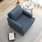 Mid-Century Accent Chair,Modern Linen Fabric Armchair for Living Room,Comfy Upholstered Reading Accent Chairs for Bedroom,Single Sofa Chair with Wood Legs (Blue Grey, 1 Pack)