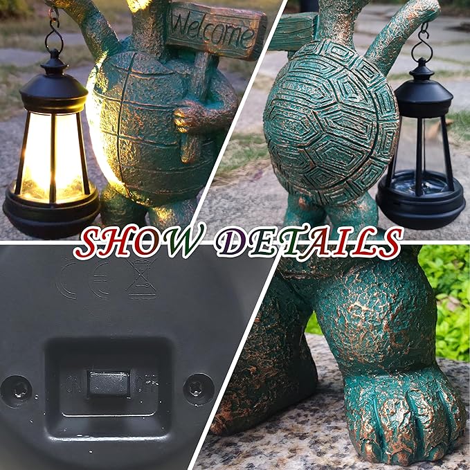 Turtle Garden Statue Outdoor Décor with Solar Lights Lantern,Turtle Solar Light Figurines Outside Decorations for Yard，Lawn,Patio, Balcony, Unique Housewarming Gifts