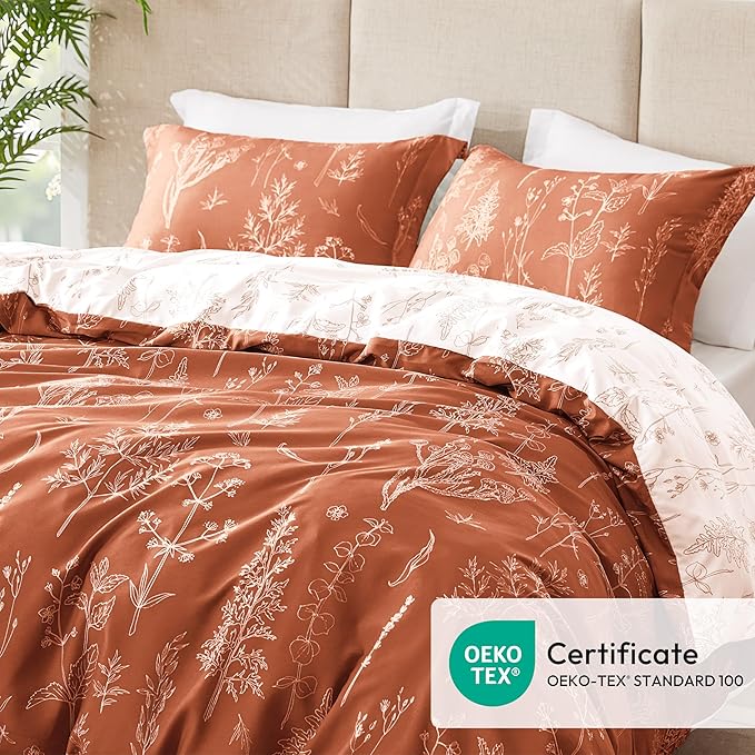 Love's cabin Terracotta Twin Comforter Set - Twin XL Size Comforter Set Dorm Bedding, 2 Pieces Cute Floral Bedding, Soft Reversible Flowers Comforter, 1 Comforter & 1 Pillow Sham