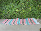 Del Mex Classic Mexican Blanket, Large Authentic Woven Falsa Throw (70"x50"), Artisan Southwest Décor for Beach, Yoga, Outdoors (Mint/Tan/Pink)