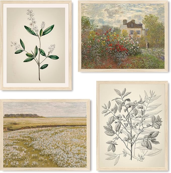 SIGNWIN Poster Bathroom Decor 11"x14"x 4, Wall Art Room Decor Multicolor for Living Room, Bedroom, Office Autumn Spring Rustic Flower Landscape Classic Vintage Retro Illustrations