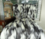Gray Black White Faux Fur Oversized Blanket and Bedspread - Tibet Fox Fur - Gray Black White Luxury Faux Fur - Soft Faux Fur Blankets, Bedspreads and Throws, Handmade in USA, 16438