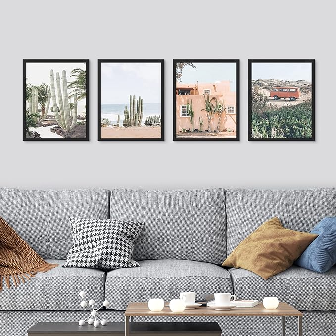 SIGNWIN Framed Cactus Desert Wall Art, Set of 4 Cactus Desert Wall Decor Prints, Nature Wilderness Wall Décor for Living Room, Bedroom - 11"x14"x 4 Black