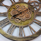 The Gears Clock 36'' Inch Real Moving Gear Wall Clock Vintage Industrial Oversized Rustic Farmhouse (Gold Antique)