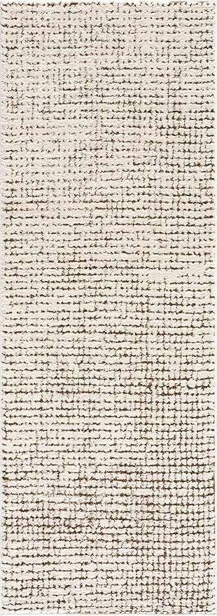 BoutiqueRugs Keita Contemporary Mosaic Area Rug - High Pile Fluffy Soft Shag Carpet for Living Room, Bedroom - Cream, Brown - 18" x 18" Sample