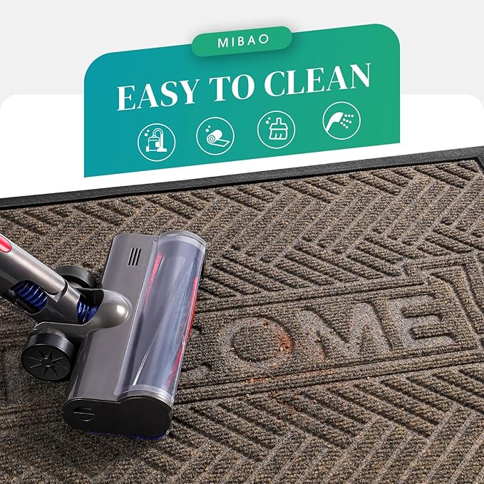Mibao Front Door Mat Outside Entrance, Durable Outdoor Indoor Mat, Low Profile Heavy Duty Doormat, Non-Slip, Traps Dirt and Moisture, Easy Clean Patio Porch Entryway Mat, 29.5" x 17", Brown