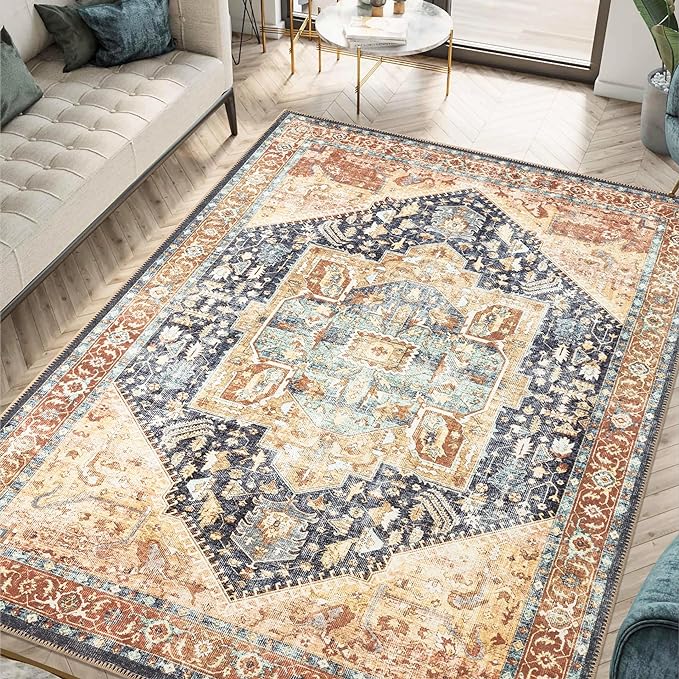 Keen Home Design 4x6 Rug - Machine Washable Area Rug with Non-Slip Backing, Ideal for Living Room, Dining Room, Bedroom - Vintage, Easy Clean, Durable, Low Pile Rug - (4' x 6')