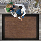 CAMILSON Indoor Outdoor Rug, 6x9 Bordered Nut Brown Black Modern Area Rugs for Indoor and Outdoor Patios, Kitchen and Hallway Mats, Washable Porch Deck Outside Carpet (Bordered Nut Brown Black, 6 x 9)