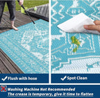 GAOMON Outdoor Rug Waterproof 9x18 Reversible Plastic Straw Rug, Large Rugs for Patio UV-Resistant Portable RV Camping Mats, Indoor Outdoor Medallion Carpet for Deck Porch Garden, Light Blue