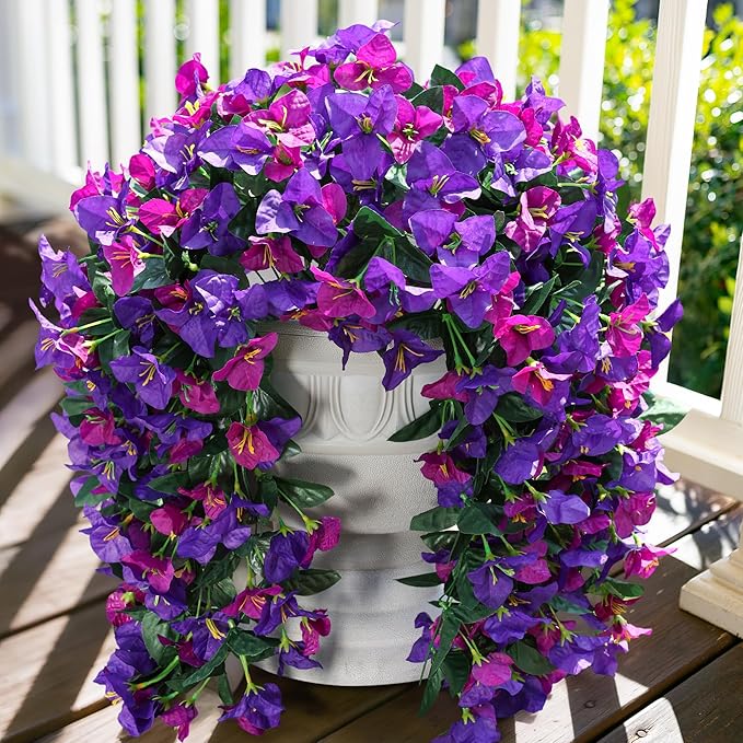 Faux Bougainvillea Artificial Flowers Plants for Outdoors Outside Decoration, 2pcs Fake Flowers Silk Long Trailing Vines UV Resistant Realistic for Front Door Porch Planter Urn Patio Balcony Yard, Mix